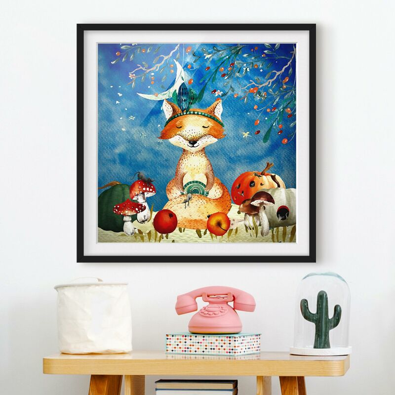 

Póster enmarcado - Acquerello Fox In The Moonlight Dimensión LxA: 30cm x 30cm, Marco: Negro