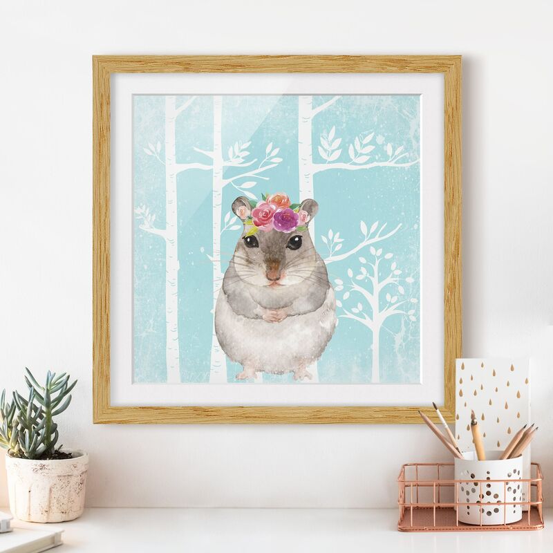

Póster enmarcado - Acquerello Hamster Turchese Dimensión LxA: 70cm x 70cm, Marco: Roble