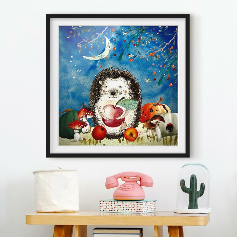 

Póster enmarcado - Acquerello Hedgehog In The Moonlight Dimensión LxA: 70cm x 70cm, Marco: Negro