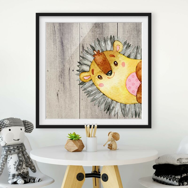 

Póster enmarcado - Acquerello Hedgehog su legno Dimensión LxA: 50cm x 50cm, Marco: Negro