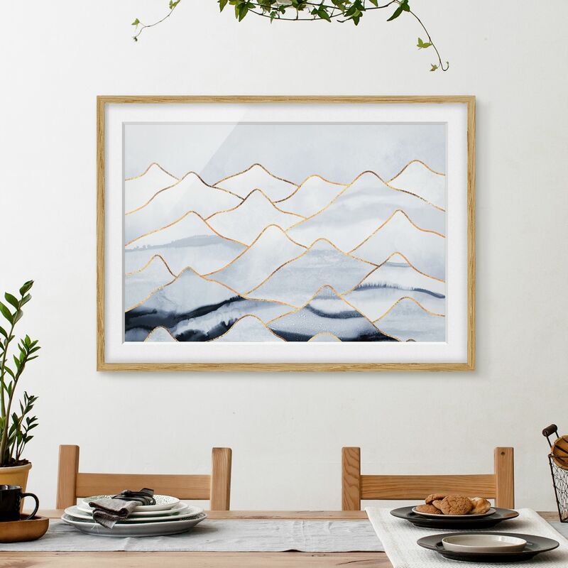 

Póster enmarcado - Acquerello Monti oro bianco Dimensión LxA: 30cm x 40cm, Marco: Roble