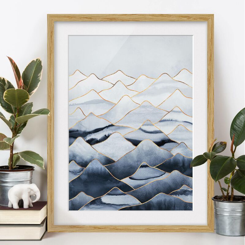 

Póster enmarcado - Acquerello Monti oro bianco Dimensión LxA: 70cm x 50cm, Marco: Roble