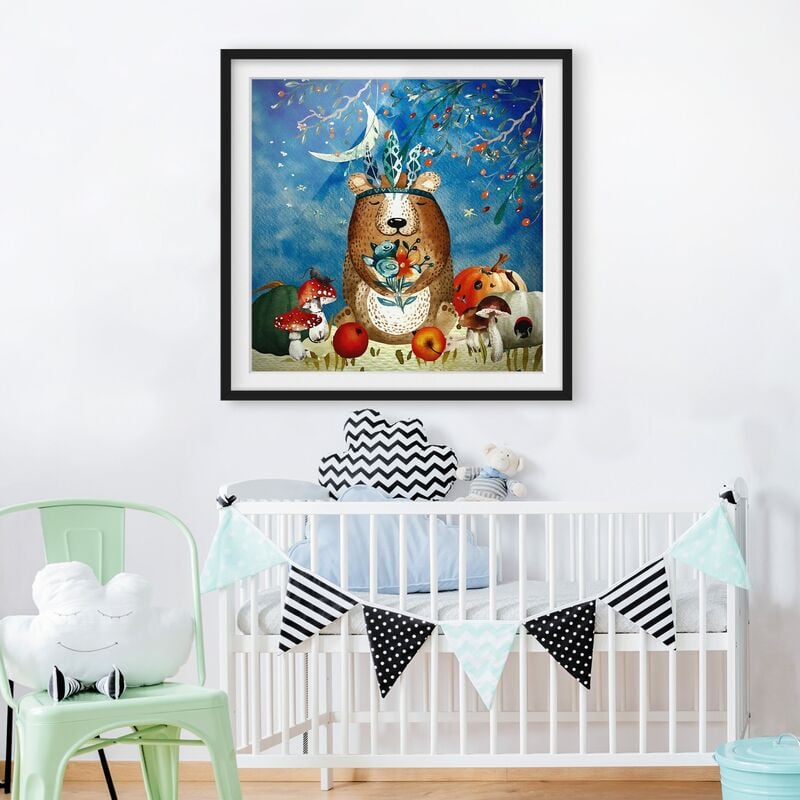 

Póster enmarcado - Acquerello Orso in Moonlight Dimensión LxA: 70cm x 70cm, Marco: Negro