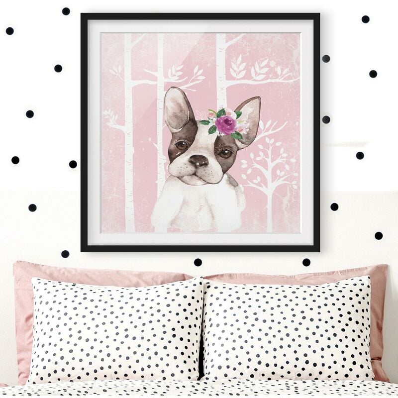 

Póster enmarcado - Acquerello Pug Rosa Dimensión LxA: 20cm x 20cm, Marco: Negro