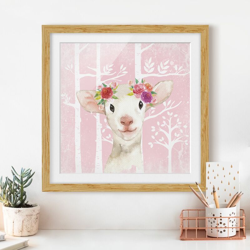 

Póster enmarcado - Acquerello Rosa Sheep Dimensión LxA: 50cm x 50cm, Marco: Roble