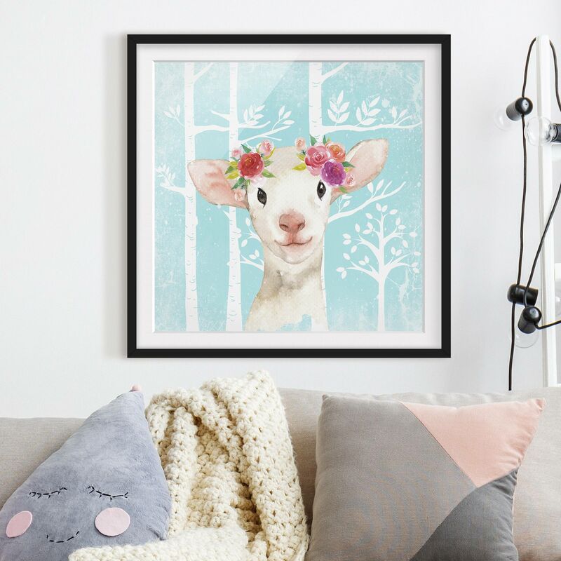 

Póster enmarcado - Acquerello Sheep Turchese Dimensión LxA: 70cm x 70cm, Marco: Negro