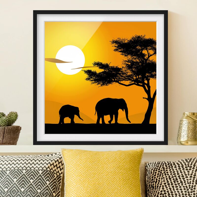

Póster enmarcado - African Elephant Walk Dimensión LxA: 70cm x 70cm, Marco: Negro