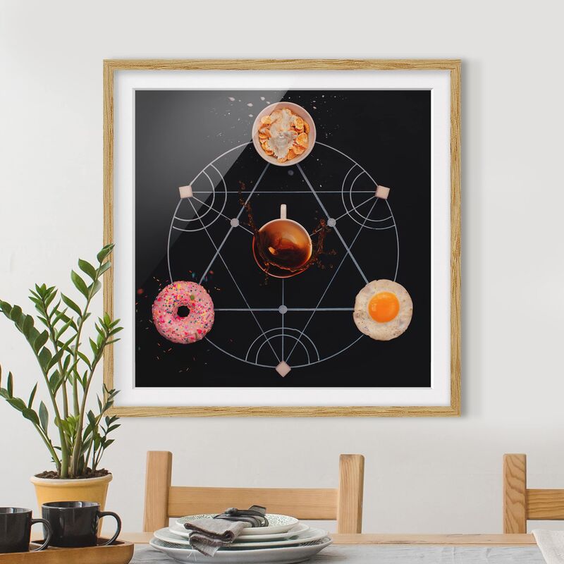 

Póster enmarcado - Alchemy Of Breakfast Dimensión LxA: 70cm x 70cm, Marco: Roble