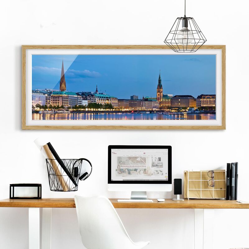 

Póster enmarcado - Amburgo Orizzonte Dimensión LxA: 50cm x 130cm, Marco: Roble