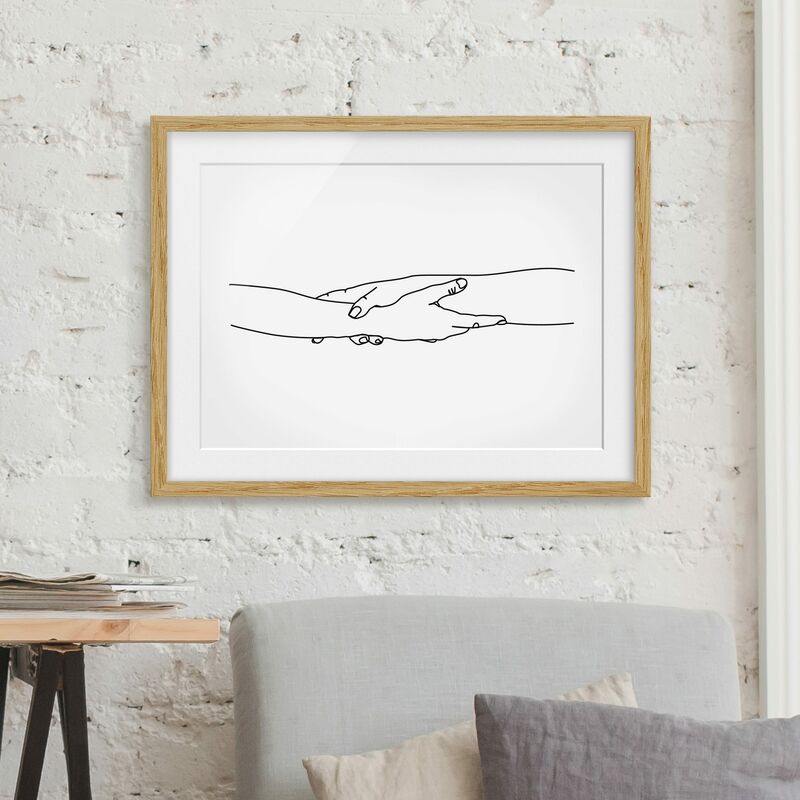 

Póster enmarcado - Amichevole Mani Line Art Dimensión LxA: 50cm x 70cm, Marco: Roble