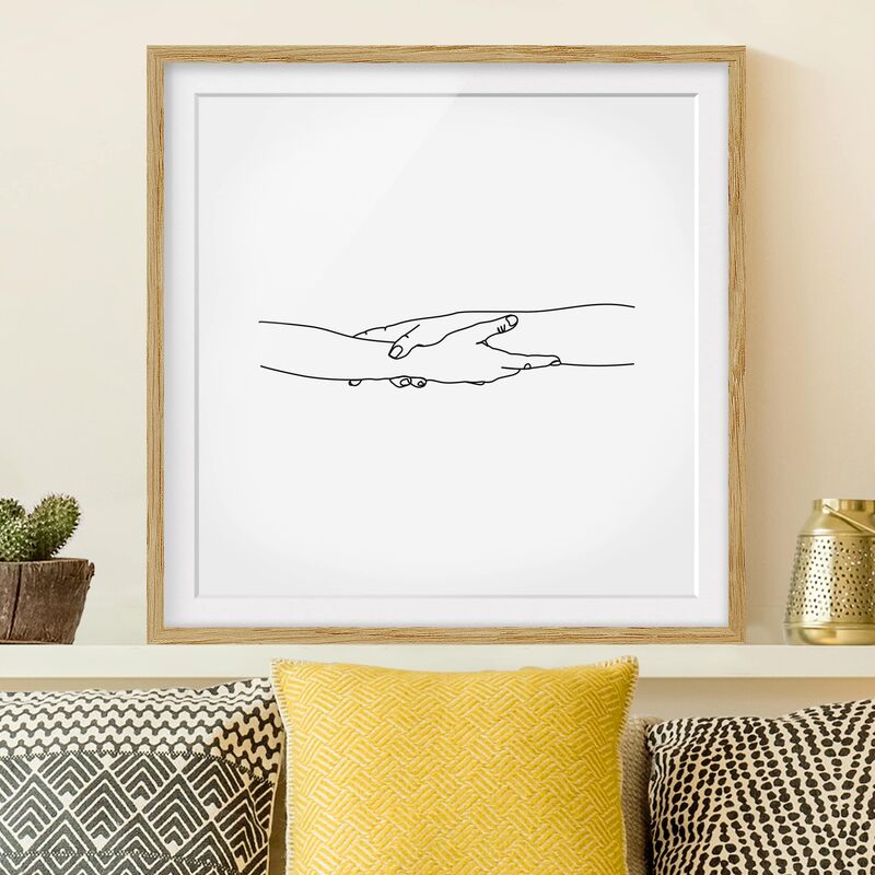 

Póster enmarcado - Amichevole Mani Line Art Dimensión LxA: 70cm x 70cm, Marco: Roble