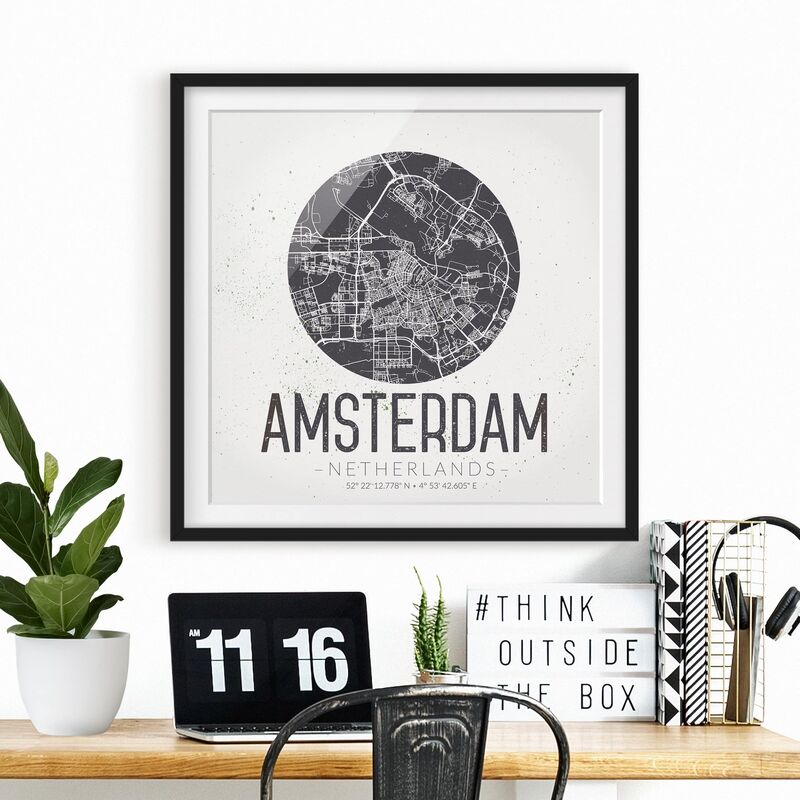 

Póster enmarcado - Amsterdam City Map - Retro Dimensión LxA: 70cm x 70cm, Marco: Negro