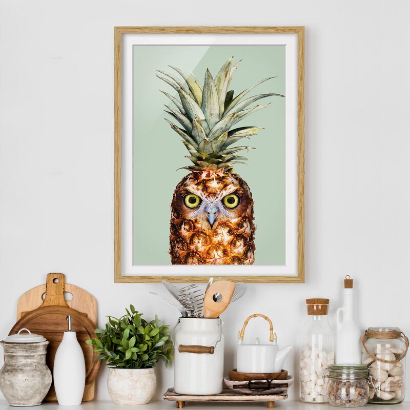 

Póster enmarcado - Ananas con civetta Dimensión LxA: 24cm x 18cm, Marco: Roble