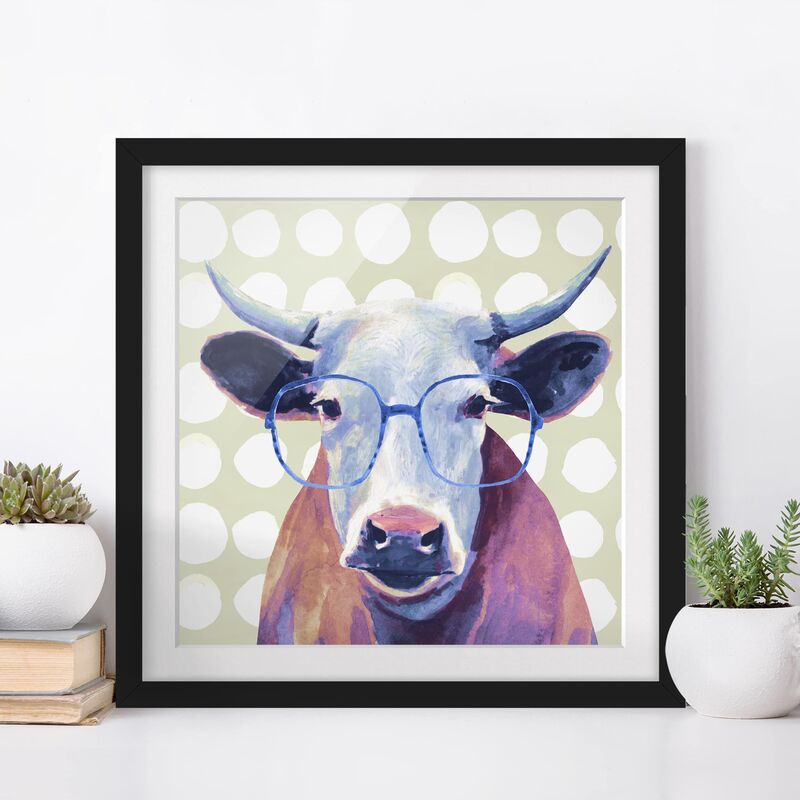 

Póster enmarcado - Animals With Glasses - Cow Dimensión LxA: 30cm x 30cm, Marco: Negro