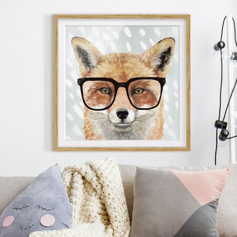 

Póster enmarcado - Animals With Glasses - Fox Dimensión LxA: 30cm x 30cm, Marco: Roble