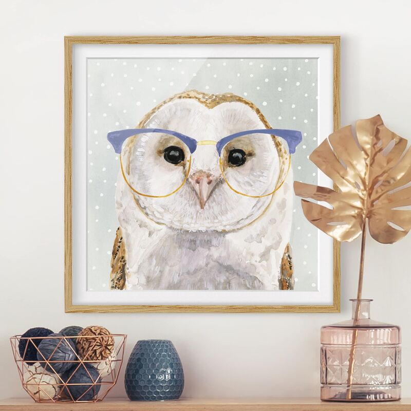 

Póster enmarcado - Animals With Glasses - Owl Dimensión LxA: 50cm x 50cm, Marco: Roble