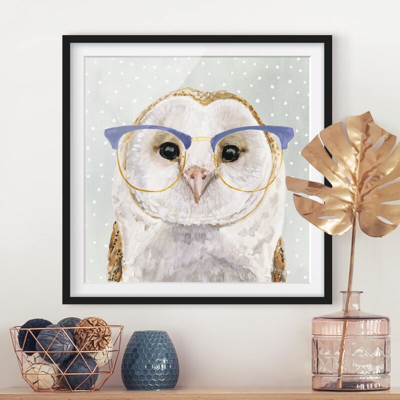 

Póster enmarcado - Animals With Glasses - Owl Dimensión LxA: 20cm x 20cm, Marco: Negro