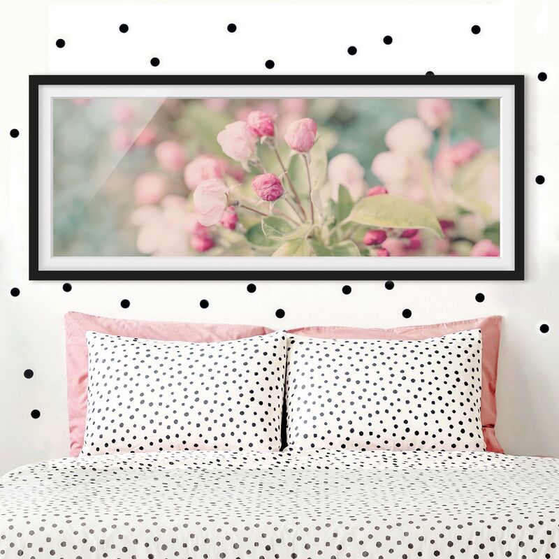 

Póster enmarcado - Apple Blossom rosa bokeh Dimensión LxA: 50cm x 130cm, Marco: Negro