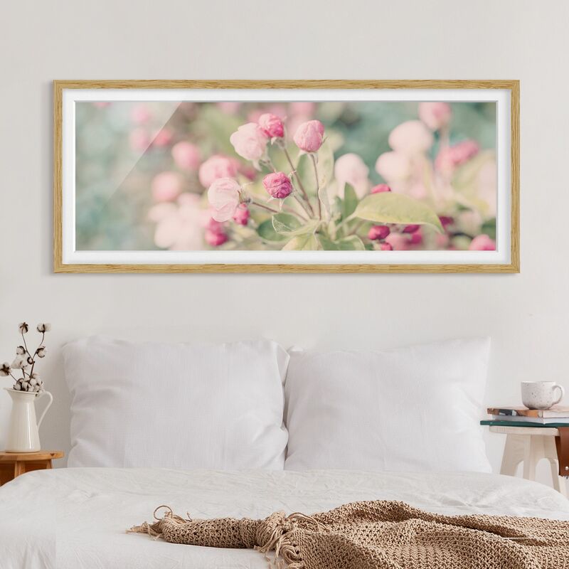 

Póster enmarcado - Apple Blossom rosa bokeh Dimensión LxA: 40cm x 100cm, Marco: Roble