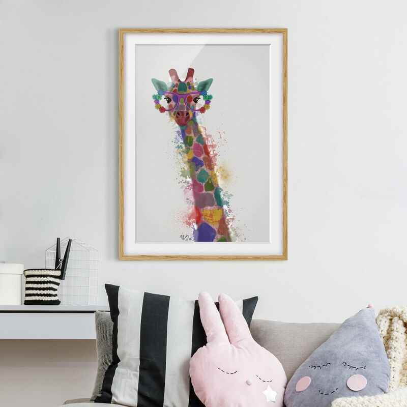 

Póster enmarcado - Arcobaleno Splash Giraffe Dimensión LxA: 100cm x 70cm, Marco: Roble