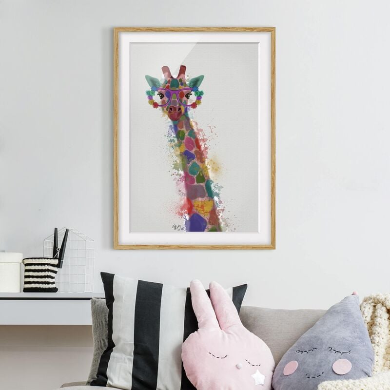 

Póster enmarcado - Arcobaleno Splash Giraffe Dimensión LxA: 55cm x 40cm, Marco: Roble