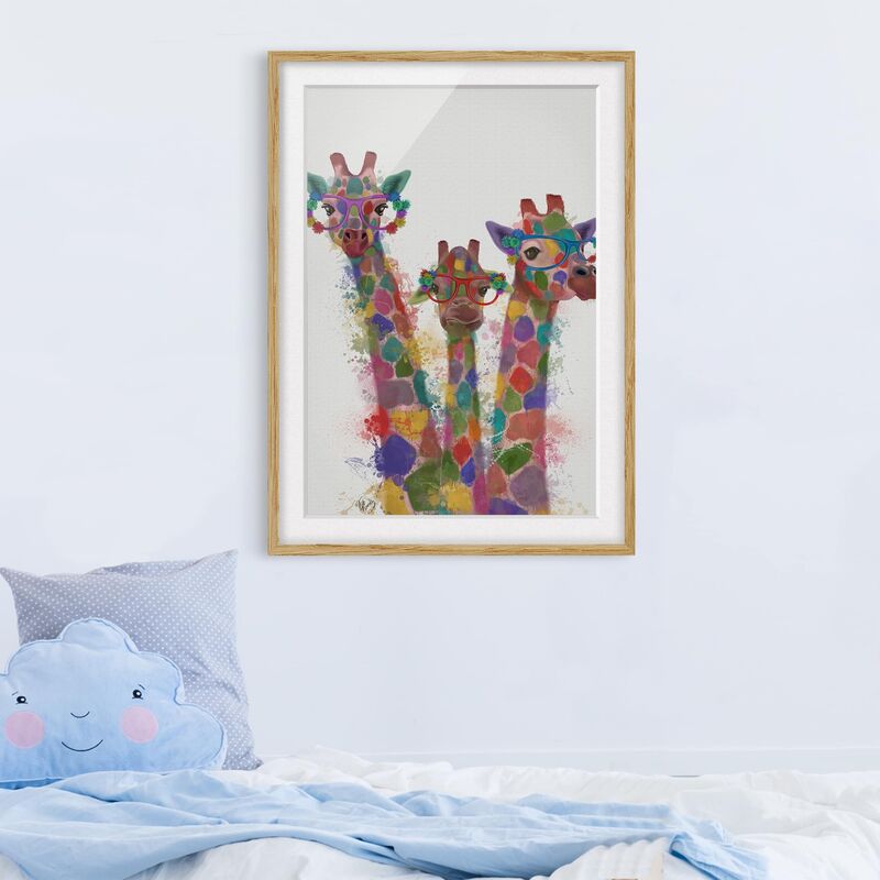 

Póster enmarcado - Arcobaleno Splash Giraffe Trio Dimensión LxA: 40cm x 30cm, Marco: Roble