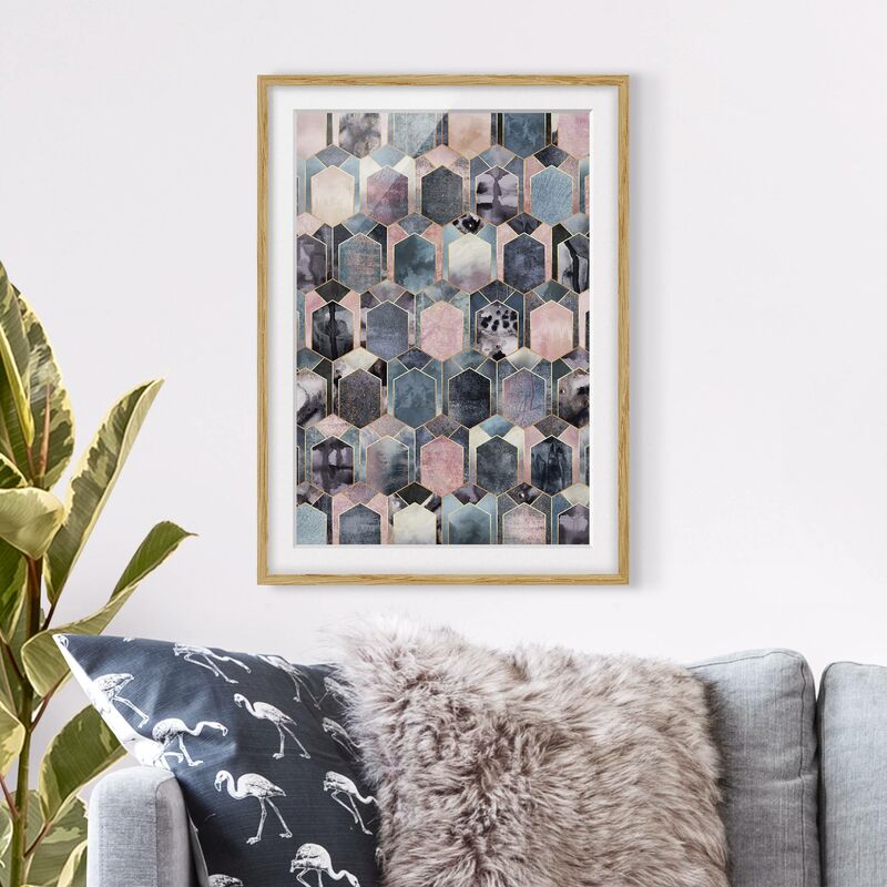 

Póster enmarcado - Art Deco di marmo oro Dimensión LxA: 100cm x 70cm, Marco: Roble