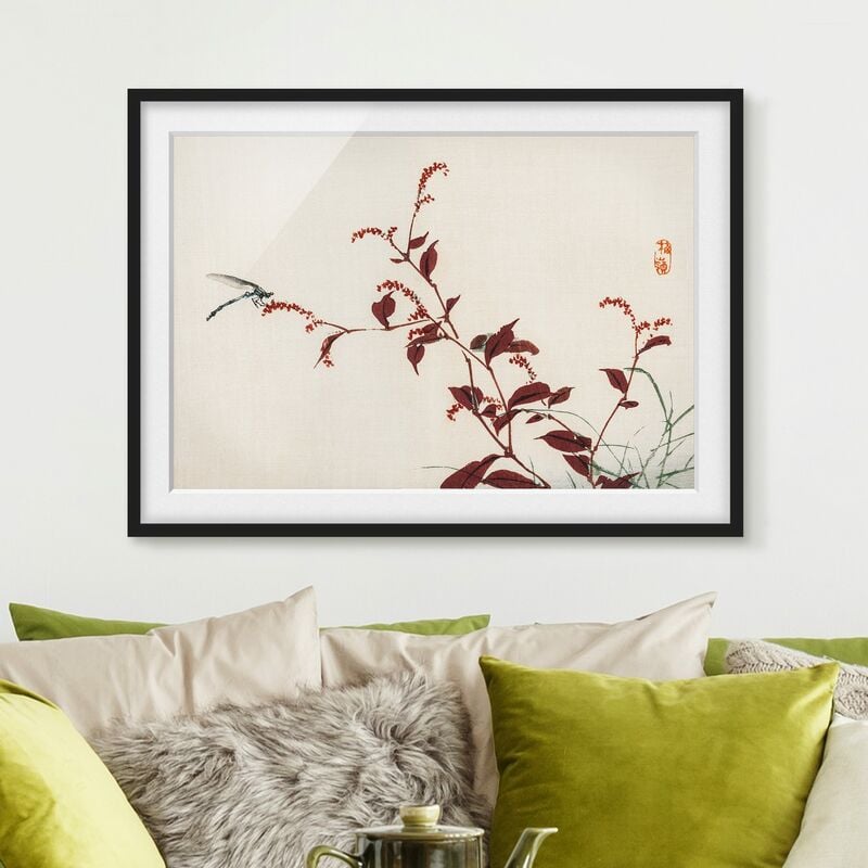 

Póster enmarcado - Asian Vintage Disegno Red Branch con libellula Dimensión LxA: 30cm x 40cm, Marco: Negro