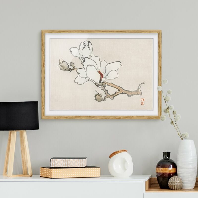 

Póster enmarcado - Asian Vintage Disegno White Magnolia Dimensión LxA: 18cm x 24cm, Marco: Roble