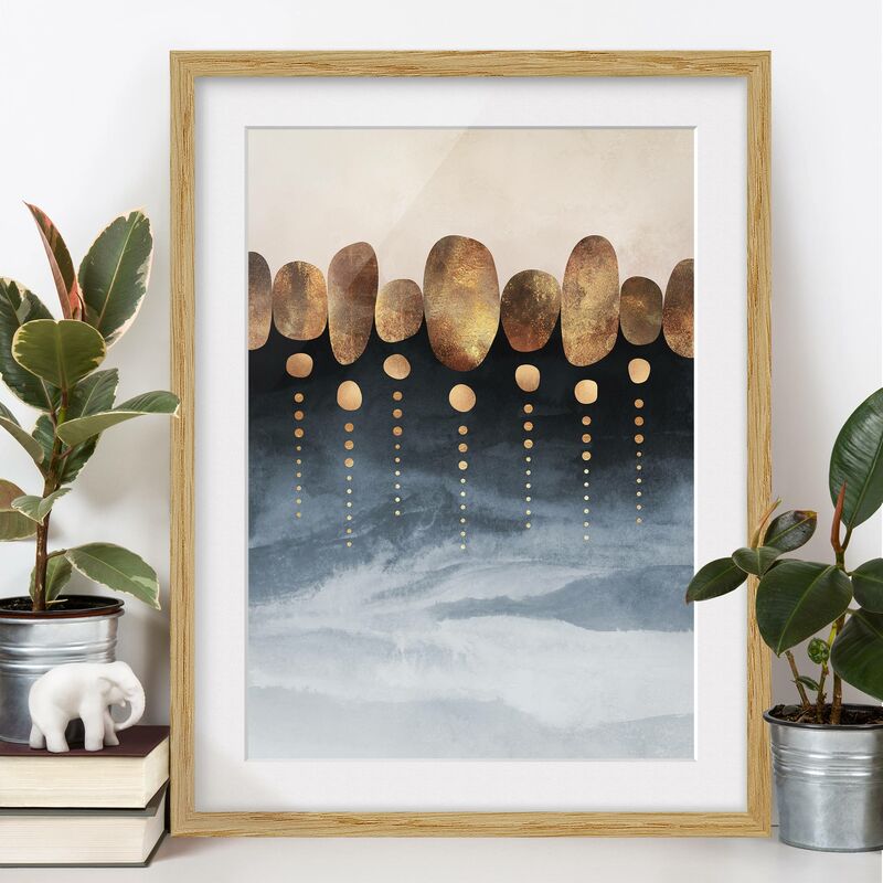 

Póster enmarcado - Astratte Golden Stones Dimensión LxA: 24cm x 18cm, Marco: Roble
