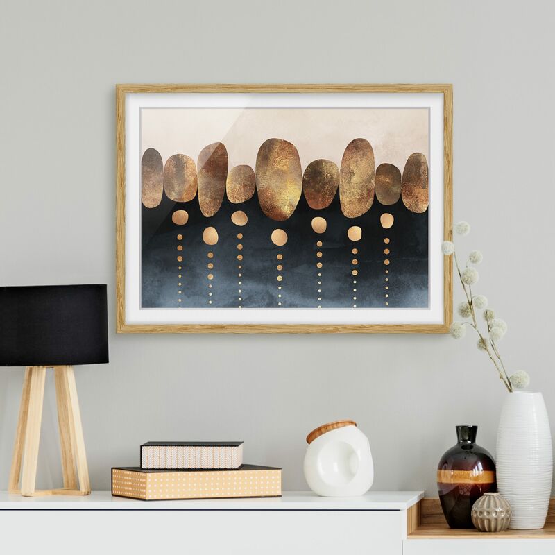 

Póster enmarcado - Astratte Golden Stones Dimensión LxA: 40cm x 55cm, Marco: Roble