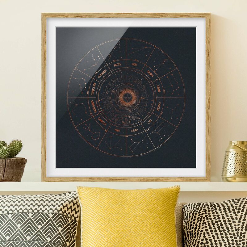 

Póster enmarcado - Astrologia i 12 segni dello zodiaco Blue Gold Dimensión LxA: 50cm x 50cm, Marco: Roble