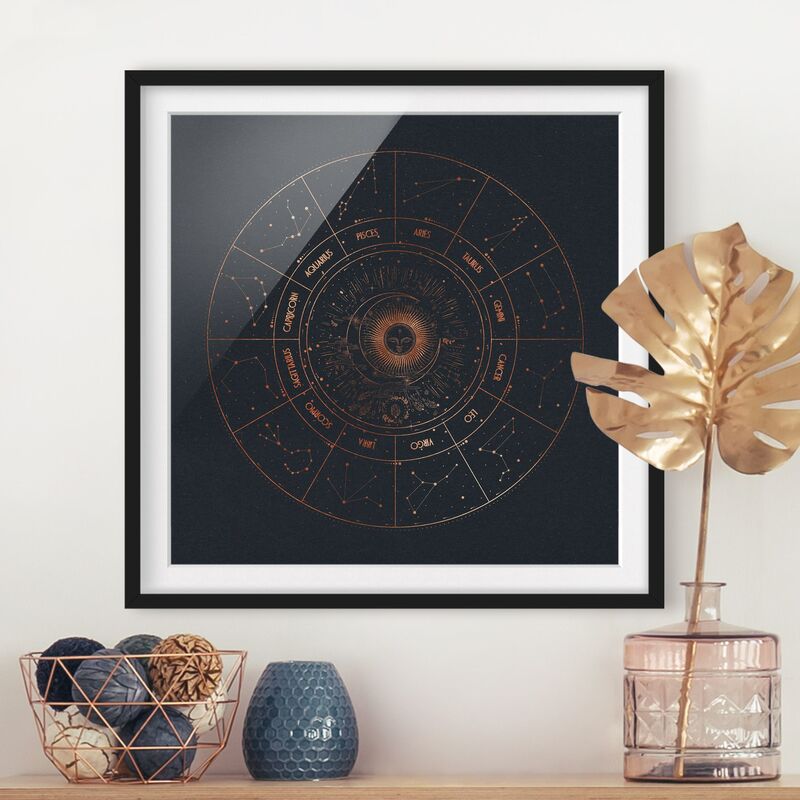 

Póster enmarcado - Astrologia i 12 segni dello zodiaco Blue Gold Dimensión LxA: 30cm x 30cm, Marco: Negro