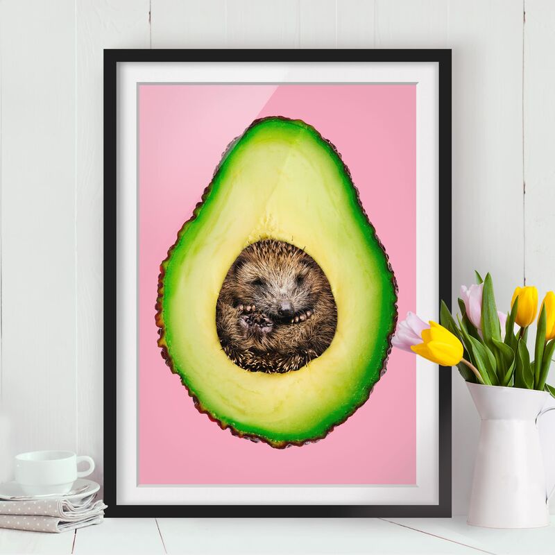 

Póster enmarcado - Avocado Con Hedgehog Dimensión LxA: 100cm x 70cm, Marco: Negro