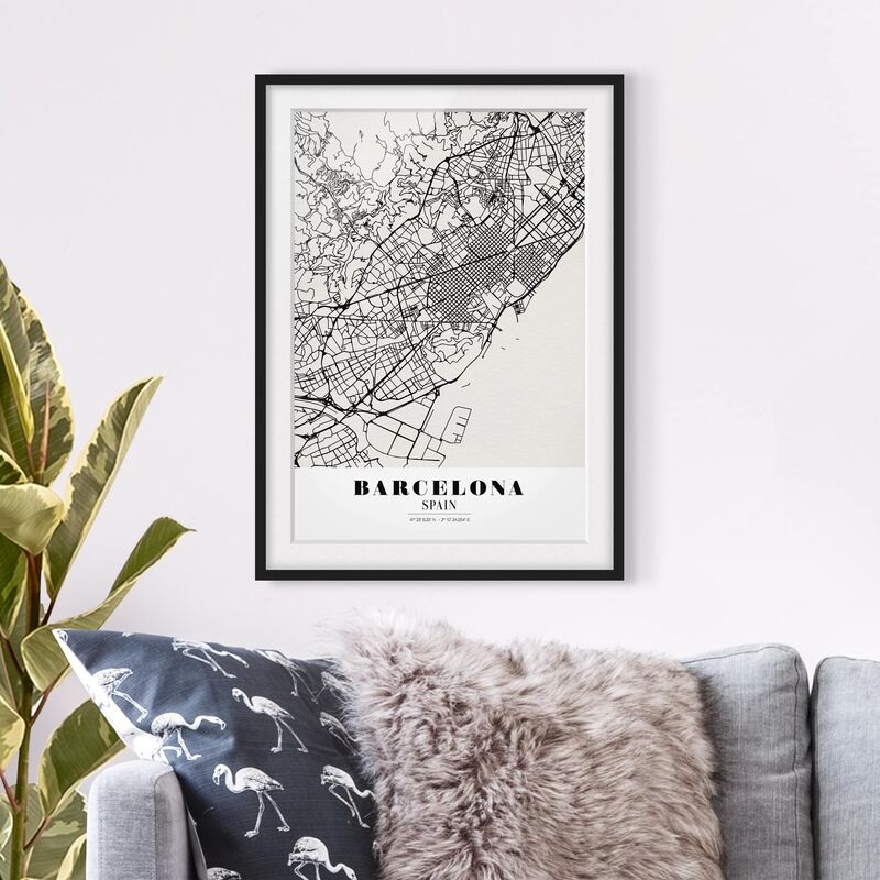 

Póster enmarcado - Barcelona City Map - Classic Dimensión LxA: 55cm x 40cm, Marco: Negro