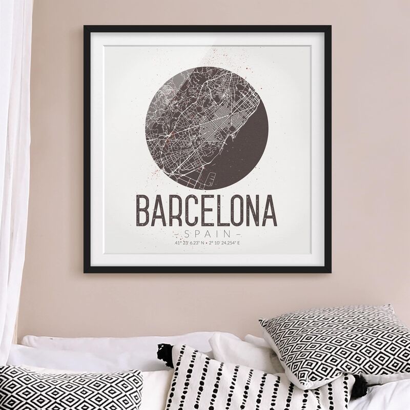 

Póster enmarcado - Barcelona City Map - Retro Dimensión LxA: 20cm x 20cm, Marco: Negro