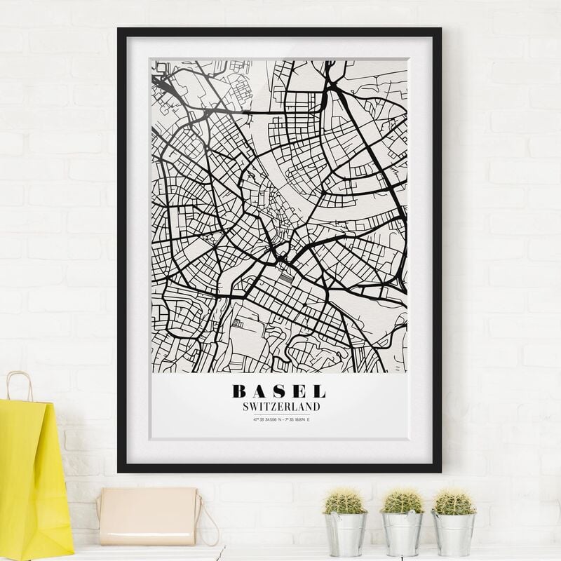 

Póster enmarcado - Basel City Map - Classic Dimensión LxA: 70cm x 50cm, Marco: Negro