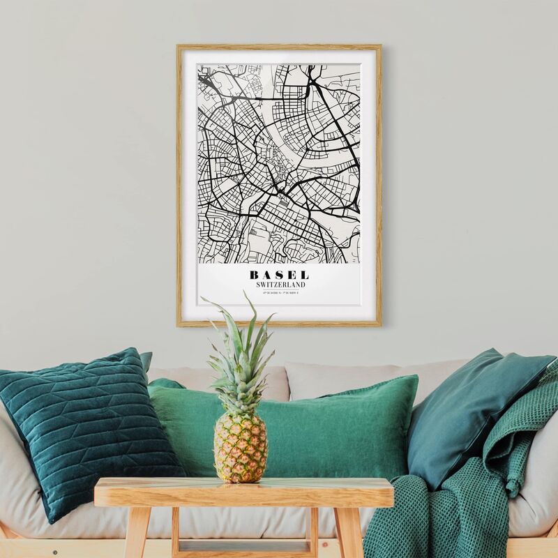 

Póster enmarcado - Basel City Map - Classic Dimensión LxA: 100cm x 70cm, Marco: Roble