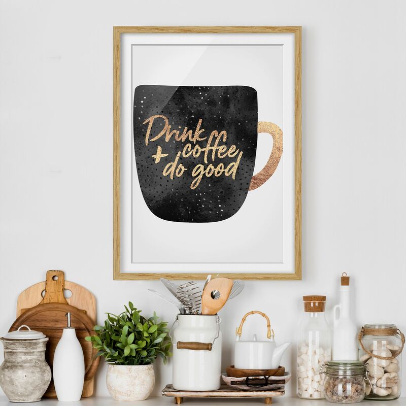 

Póster enmarcado - Bere caffè, fare del bene - Nero Dimensión LxA: 100cm x 70cm, Marco: Roble