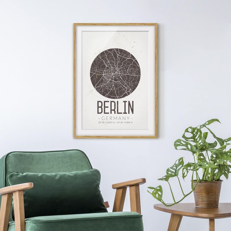 

Póster enmarcado - Berlin City Map - Retro Dimensión LxA: 100cm x 70cm, Marco: Roble