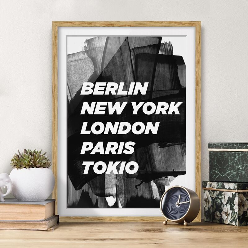 

Póster enmarcado - Berlin New York London Dimensión LxA: 24cm x 18cm, Marco: Roble