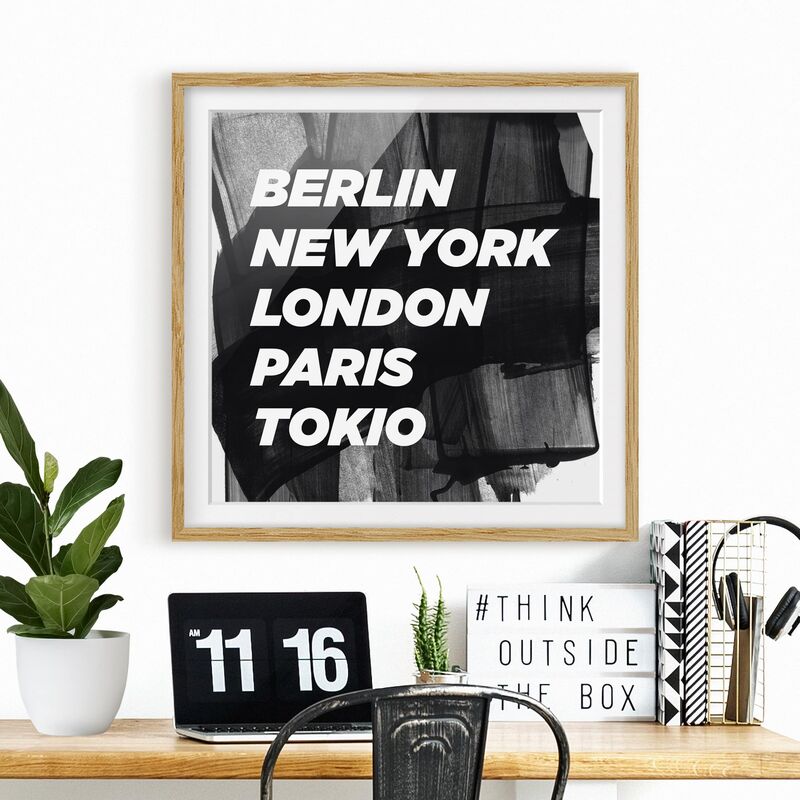 

Póster enmarcado - Berlin New York London Dimensión LxA: 50cm x 50cm, Marco: Roble