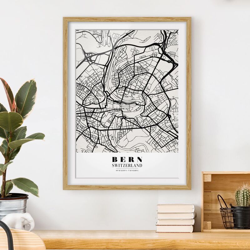 

Póster enmarcado - Bern City Map - Classic Dimensión LxA: 100cm x 70cm, Marco: Roble