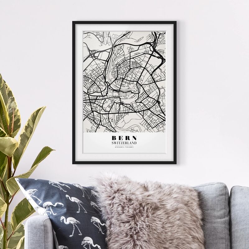 

Póster enmarcado - Bern City Map - Classic Dimensión LxA: 70cm x 50cm, Marco: Negro