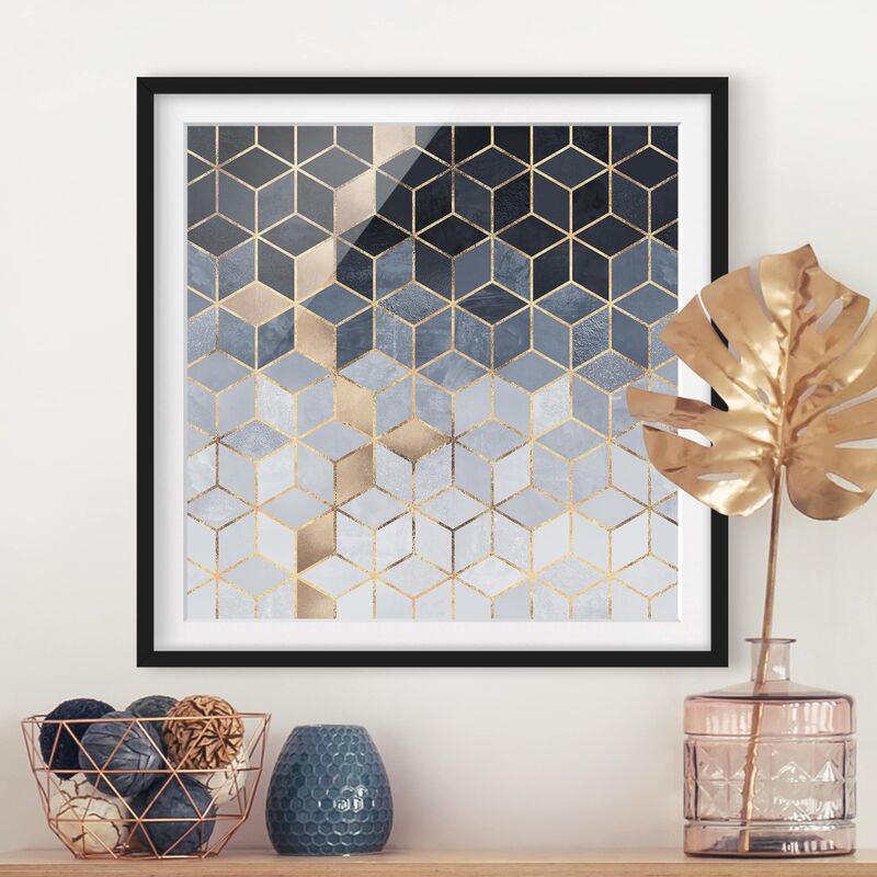 

Póster enmarcado - Bianco d'oro Geometria Blu Dimensión LxA: 50cm x 50cm, Marco: Negro