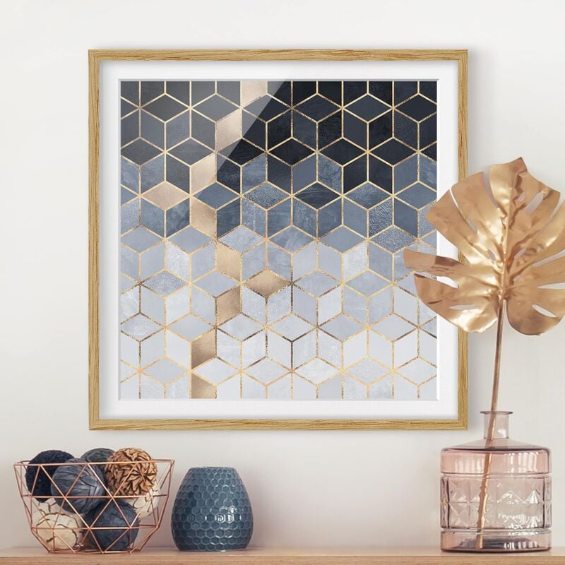 

Póster enmarcado - Bianco d'oro Geometria Blu Dimensión LxA: 30cm x 30cm, Marco: Roble