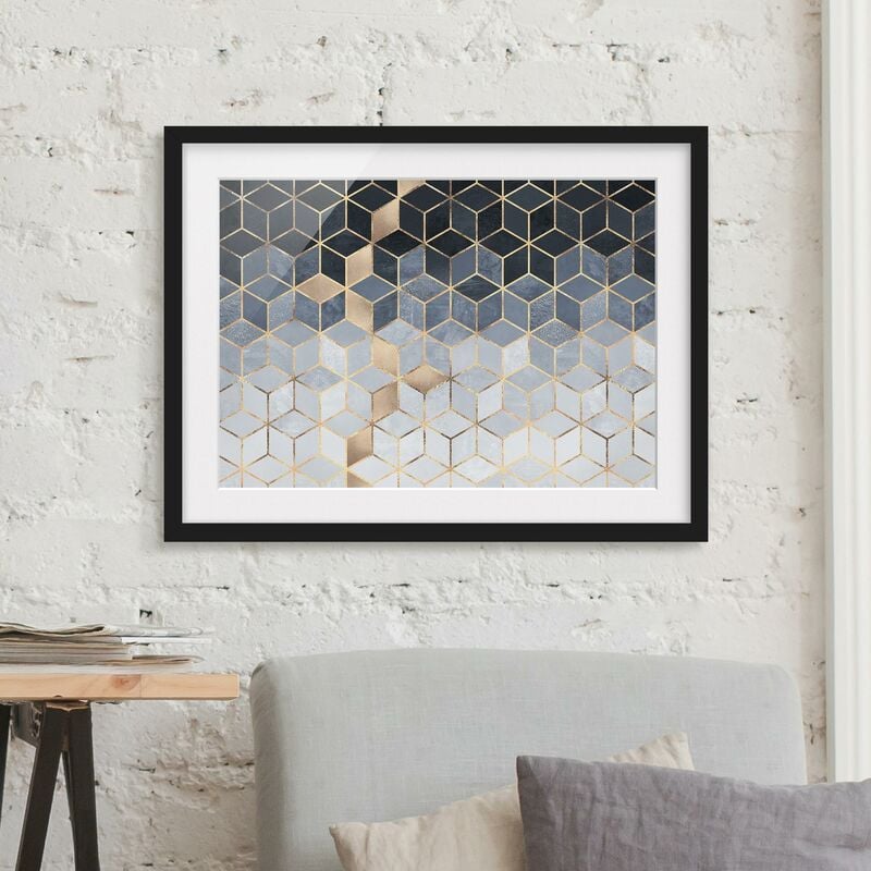 

Póster enmarcado - Bianco d'oro Geometria Blu Dimensión LxA: 70cm x 100cm, Marco: Negro