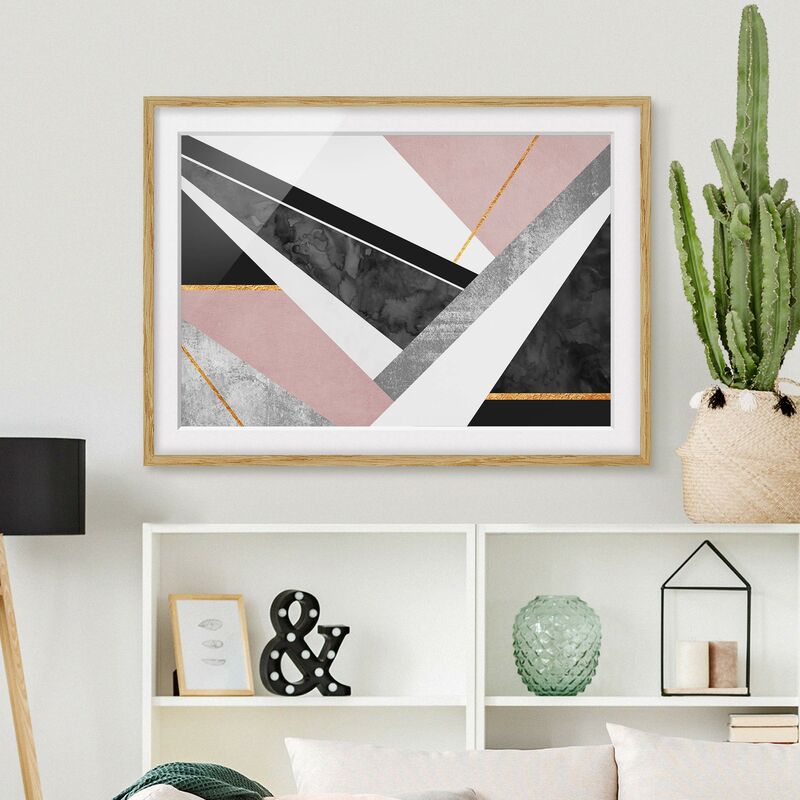

Póster enmarcado - Bianco e nero Geometria con oro Dimensión LxA: 50cm x 70cm, Marco: Roble