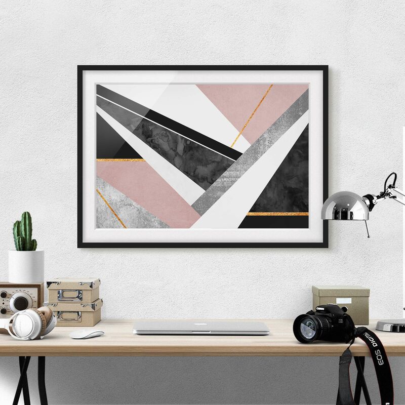 

Póster enmarcado - Bianco e nero Geometria con oro Dimensión LxA: 50cm x 70cm, Marco: Negro