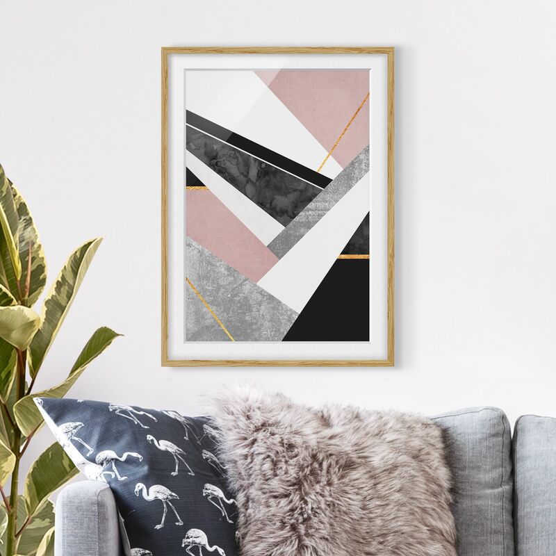 

Póster enmarcado - Bianco e nero Geometria con oro Dimensión LxA: 55cm x 40cm, Marco: Roble